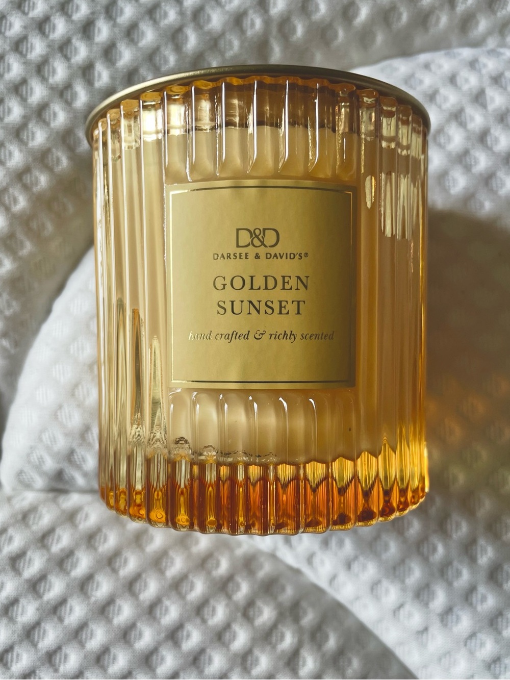 Darsee & David's Golden Sunset Scented Candle — Amber Glass